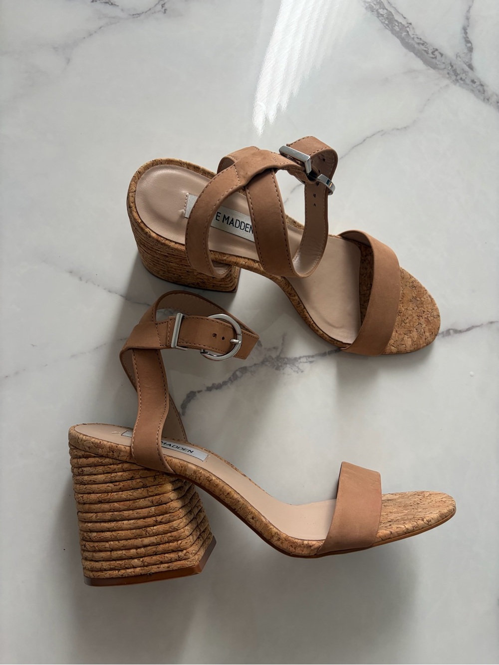 Steve Madden Brown Cork Block Heel Sandals